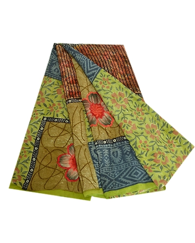 Sanskriti Vintage Sarees Green Pure Crepe Silk Printed Sari Soft Craft Fabric, PRC-19231-Green-Printed Floral Design-Pure Crepe Silk-7
