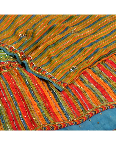 Sanskriti Vintage Sarees Hand Beaded Pure Crepe Silk Printed Sari Craft Fabric, PRC-19242-Multi-Printed Floral-Pure Crepe Silk-2