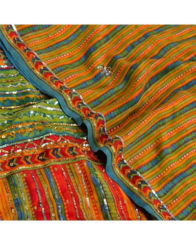 Sanskriti Vintage Sarees Hand Beaded Pure Crepe Silk Printed Sari Craft Fabric, PRC-19242-Multi-Printed Floral-Pure Crepe Silk-5