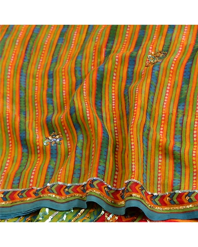 Sanskriti Vintage Sarees Hand Beaded Pure Crepe Silk Printed Sari Craft Fabric, PRC-19242-Multi-Printed Floral-Pure Crepe Silk-6