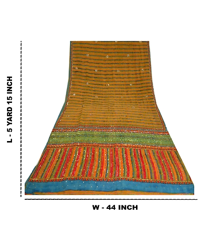 Sanskriti Vintage Sarees Hand Beaded Pure Crepe Silk Printed Sari Craft Fabric, PRC-19242-Multi-Printed Floral-Pure Crepe Silk-9