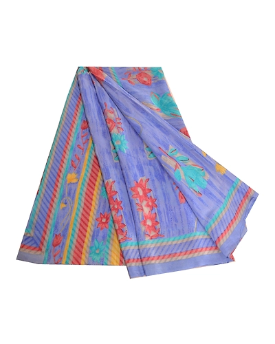 Sanskriti Vintage Sarees Indian Blue Pure Crepe Silk Printed Sari Craft Fabric, PRC-19302-Blue-Printed Floral Design-Pure Crepe Silk-7