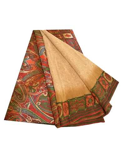 Sanskriti Vintage Sarees Cream Pure Crepe Silk Printed Sari Floral Craft Fabric, PRC-19314-Cream-Printed Floral Design-Pure Crepe Silk-7