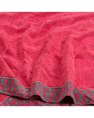 Sanskriti Vintage Sarees Blush-Pink Pure Crepe Silk Printed Sari Craft Fabric, PRC-19318-Blush-Pink-Printed Floral Design-Pure Crepe Silk-6