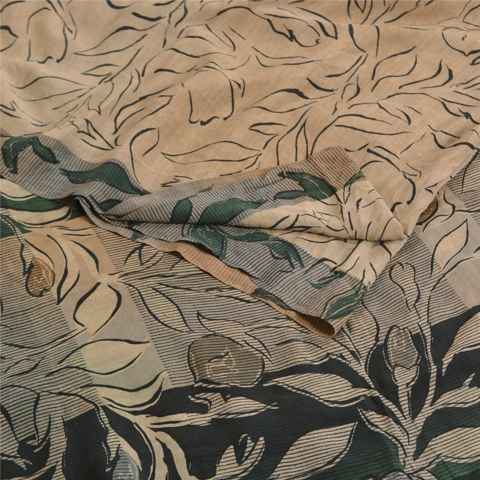 Sanskriti Vintage Sarees Pale-Cream Pure Crepe Silk Printed Sari Craft Fabric, PRC-19322-Pale-Cream-Printed Floral Design-Pure Crepe Silk-1