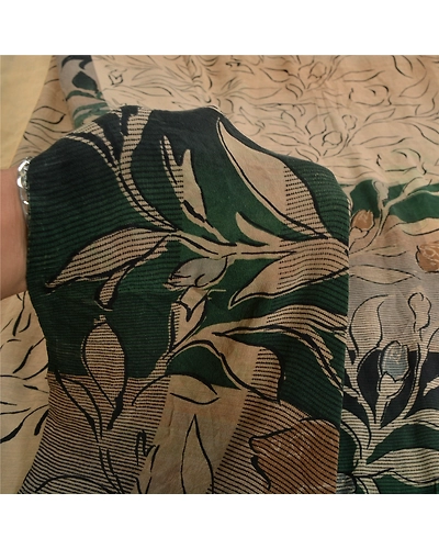Sanskriti Vintage Sarees Pale-Cream Pure Crepe Silk Printed Sari Craft Fabric, PRC-19322-Pale-Cream-Printed Floral Design-Pure Crepe Silk-3