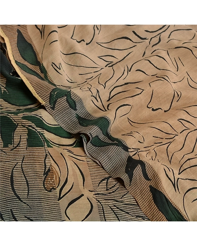 Sanskriti Vintage Sarees Pale-Cream Pure Crepe Silk Printed Sari Craft Fabric, PRC-19322-Pale-Cream-Printed Floral Design-Pure Crepe Silk-5