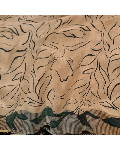 Sanskriti Vintage Sarees Pale-Cream Pure Crepe Silk Printed Sari Craft Fabric, PRC-19322-Pale-Cream-Printed Floral Design-Pure Crepe Silk-6