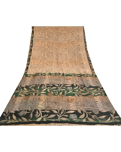 Sanskriti Vintage Sarees Pale-Cream Pure Crepe Silk Printed Sari Craft Fabric, PRC-19322-Pale-Cream-Printed Floral Design-Pure Crepe Silk-8