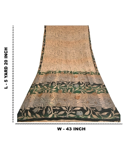 Sanskriti Vintage Sarees Pale-Cream Pure Crepe Silk Printed Sari Craft Fabric, PRC-19322-Pale-Cream-Printed Floral Design-Pure Crepe Silk-9