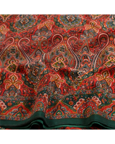 Sanskriti Vintage Sarees Indian Red Pure Crepe Silk Paisley Printed Sari Fabric, PRC-19328-Red-Printed Floral-Pure Crepe Silk-6