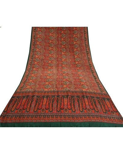 Sanskriti Vintage Sarees Indian Red Pure Crepe Silk Paisley Printed Sari Fabric, PRC-19328-Red-Printed Floral-Pure Crepe Silk-8