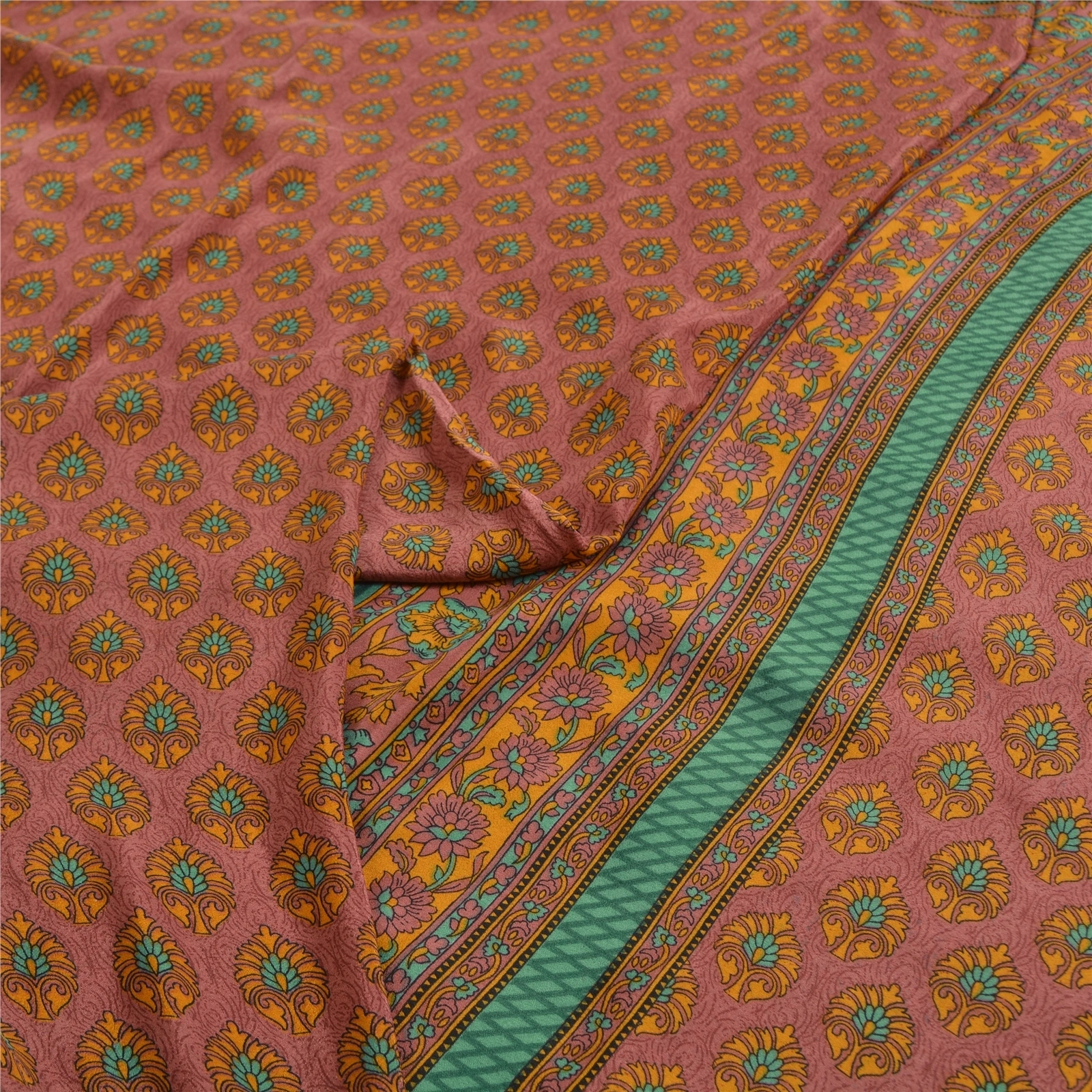 Sanskriti Vintage Sarees Blush-Pink Pure Crepe Silk Printed Sari Craft Fabric, PRC-19573-Blush-Pink-Printed Floral Design-Pure Crepe Silk-4