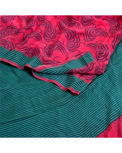 Sanskriti Vintage Sarees Indian Purple Pure Crepe Silk Printed Sari Craft Fabric, PRC-19575-Purple-Printed Floral Design-Pure Crepe Silk-1
