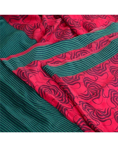 Sanskriti Vintage Sarees Indian Purple Pure Crepe Silk Printed Sari Craft Fabric, PRC-19575-Purple-Printed Floral Design-Pure Crepe Silk-4