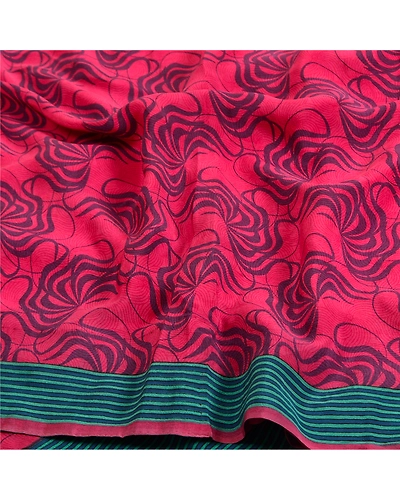 Sanskriti Vintage Sarees Indian Purple Pure Crepe Silk Printed Sari Craft Fabric, PRC-19575-Purple-Printed Floral Design-Pure Crepe Silk-8