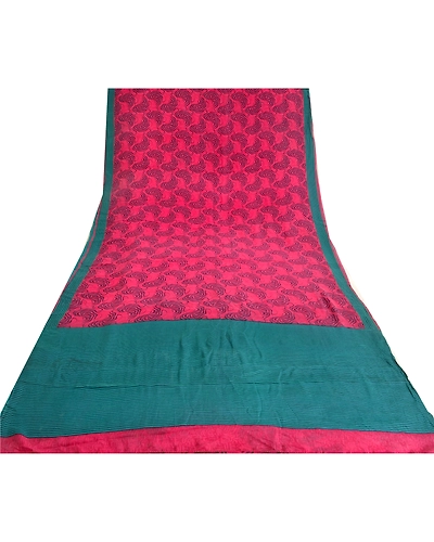 Sanskriti Vintage Sarees Indian Purple Pure Crepe Silk Printed Sari Craft Fabric, PRC-19575-Purple-Printed Floral Design-Pure Crepe Silk-10