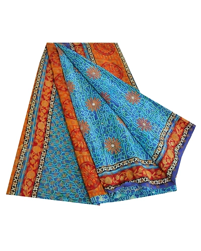 Sanskriti Vintage Sarees Blue Pure Crepe Silk Printed Sari 5Yd Soft Craft Fabric, PRC-19577-Blue-Printed Floral-Pure Crepe Silk-9