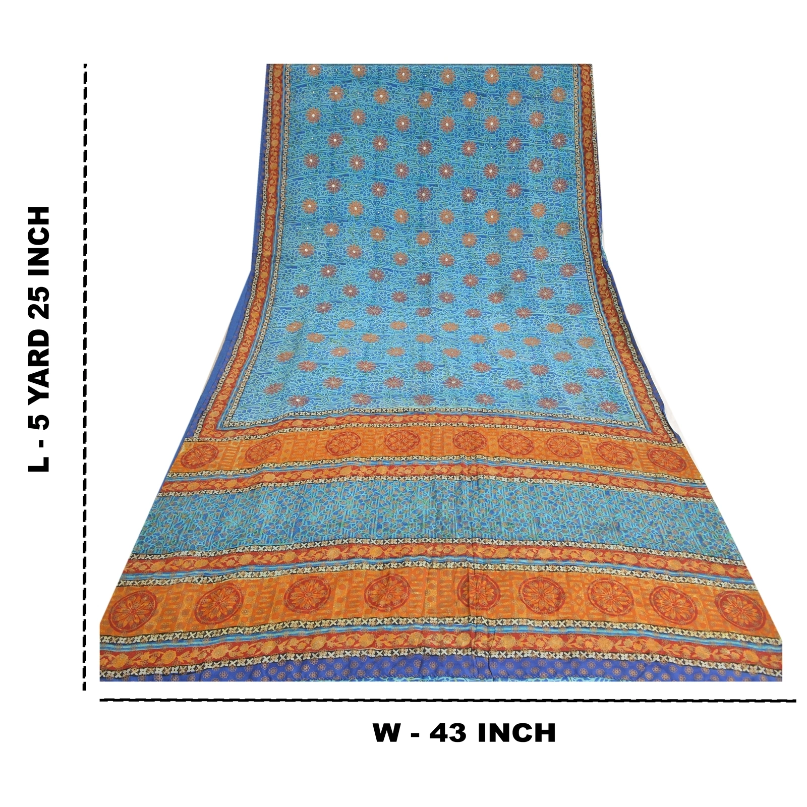 Sanskriti Vintage Sarees Blue Pure Crepe Silk Printed Sari 5Yd Soft Craft Fabric, PRC-19577-Blue-Printed Floral-Pure Crepe Silk-12