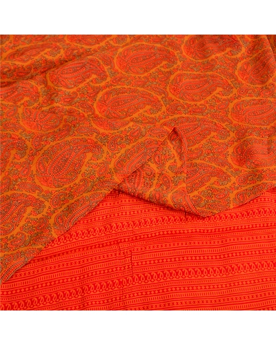 Sanskriti Vintage Sarees Orange Pure Crepe Silk Printed Sari Floral Craft Fabric, PRC-19587-Orange-Printed Floral-Pure Crepe Silk-3