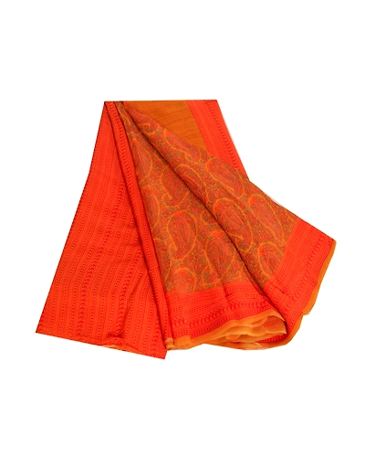 Sanskriti Vintage Sarees Orange Pure Crepe Silk Printed Sari Floral Craft Fabric, PRC-19587-Orange-Printed Floral-Pure Crepe Silk-9