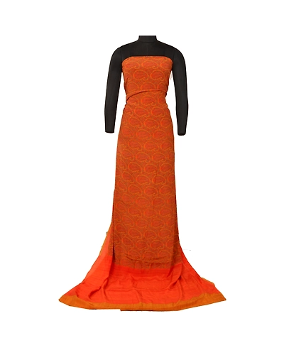Sanskriti Vintage Sarees Orange Pure Crepe Silk Printed Sari Floral Craft Fabric, PRC-19587-Orange-Printed Floral-Pure Crepe Silk-11