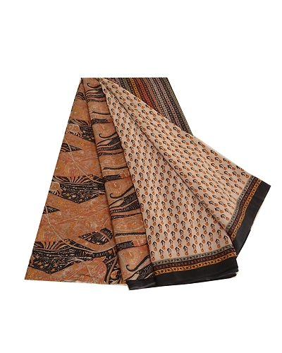 Sanskriti Vintage Sarees Cream Pure Crepe Silk Printed Sari Floral Craft Fabric, PRC-19589-Cream-Printed Floral Design-Pure Crepe Silk-9
