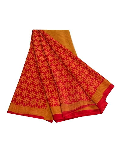 Sanskriti Vintage Sarees Red Pure Crepe Silk Printed Sari Floral Craft Fabric, PRC-19590-Red-Printed Floral Design-Pure Crepe Silk-7
