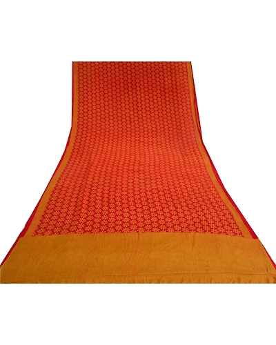 Sanskriti Vintage Sarees Red Pure Crepe Silk Printed Sari Floral Craft Fabric, PRC-19590-Red-Printed Floral Design-Pure Crepe Silk-8