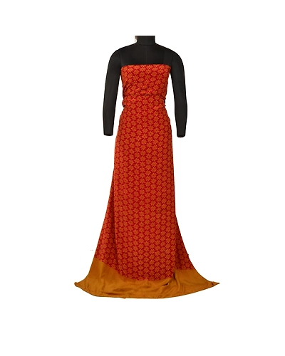 Sanskriti Vintage Sarees Red Pure Crepe Silk Printed Sari Floral Craft Fabric, PRC-19590-Red-Printed Floral Design-Pure Crepe Silk-9