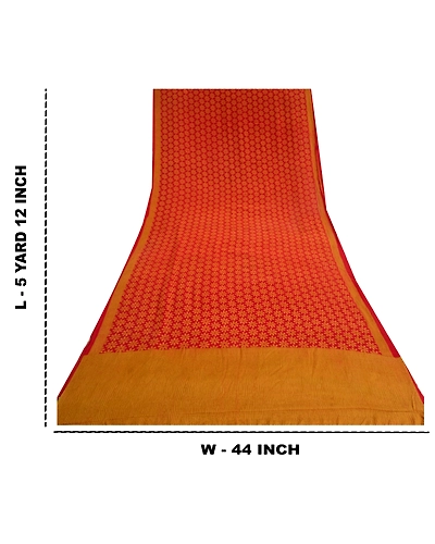 Sanskriti Vintage Sarees Red Pure Crepe Silk Printed Sari Floral Craft Fabric, PRC-19590-Red-Printed Floral Design-Pure Crepe Silk-10