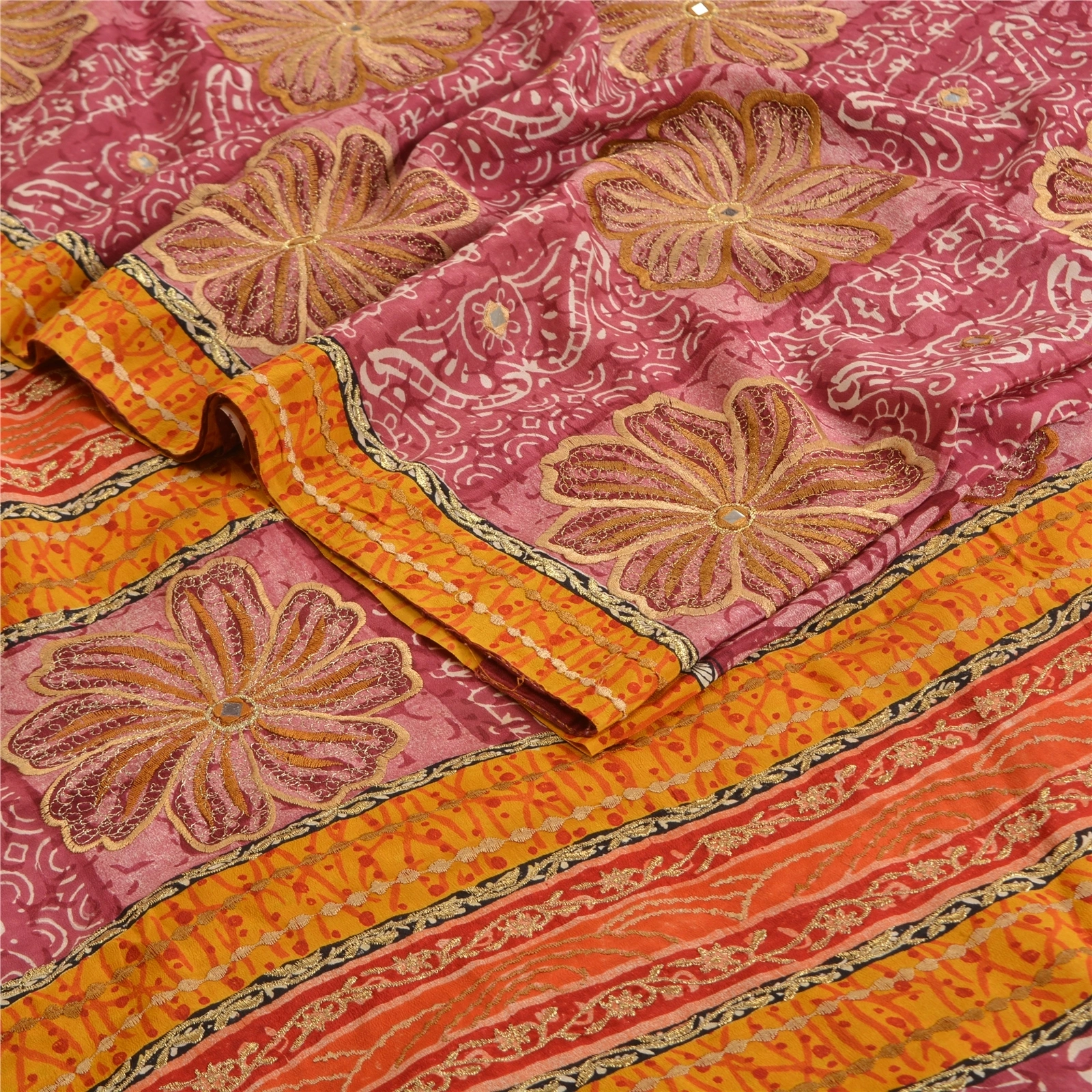 Sanskriti Vintage Sarees Dusty Pink Embroidery Pure Crepe Silk Print Sari Fabric, PRC-19606-Dusty Pink-Printed Floral Design-Pure Crepe Silk-2