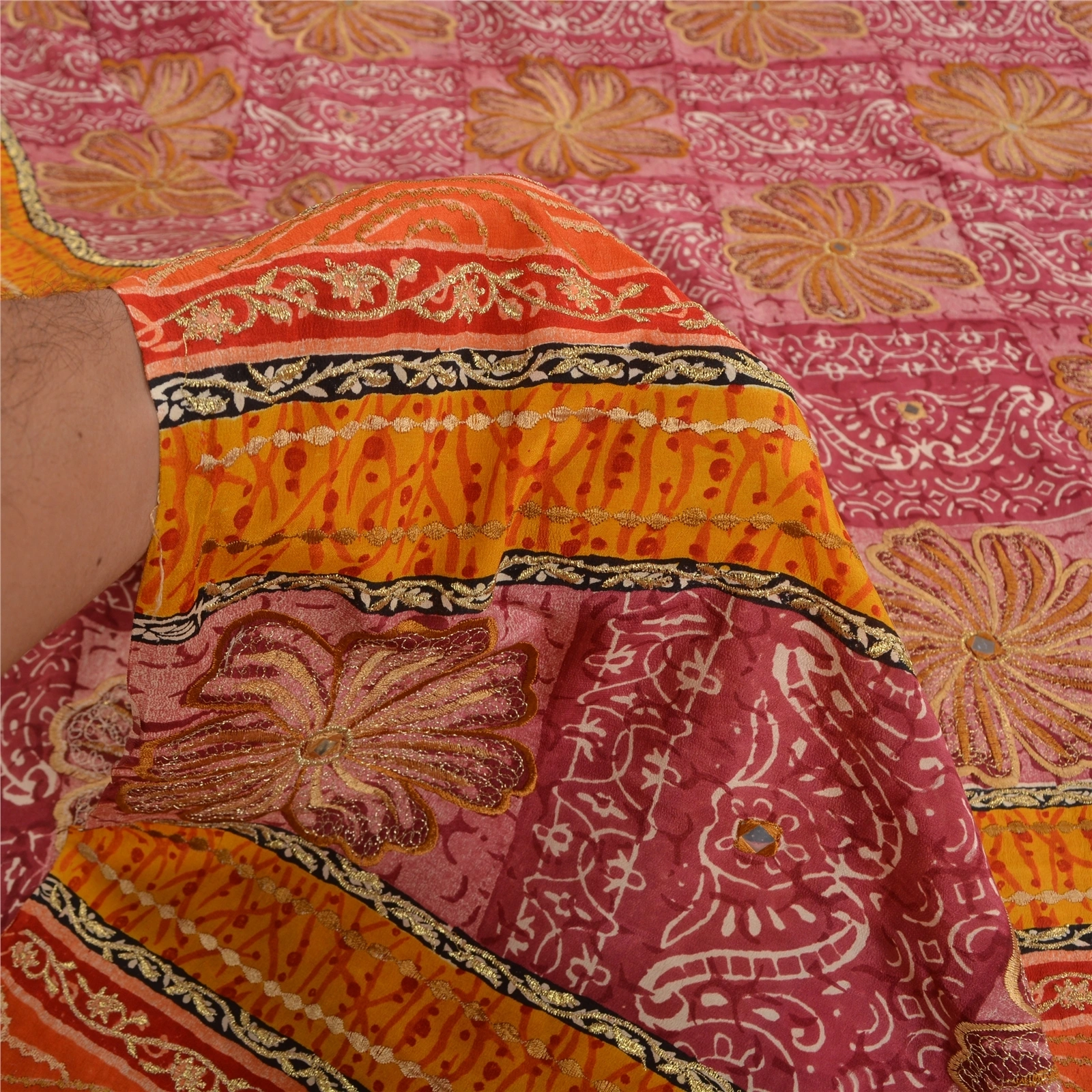 Sanskriti Vintage Sarees Dusty Pink Embroidery Pure Crepe Silk Print Sari Fabric, PRC-19606-Dusty Pink-Printed Floral Design-Pure Crepe Silk-5