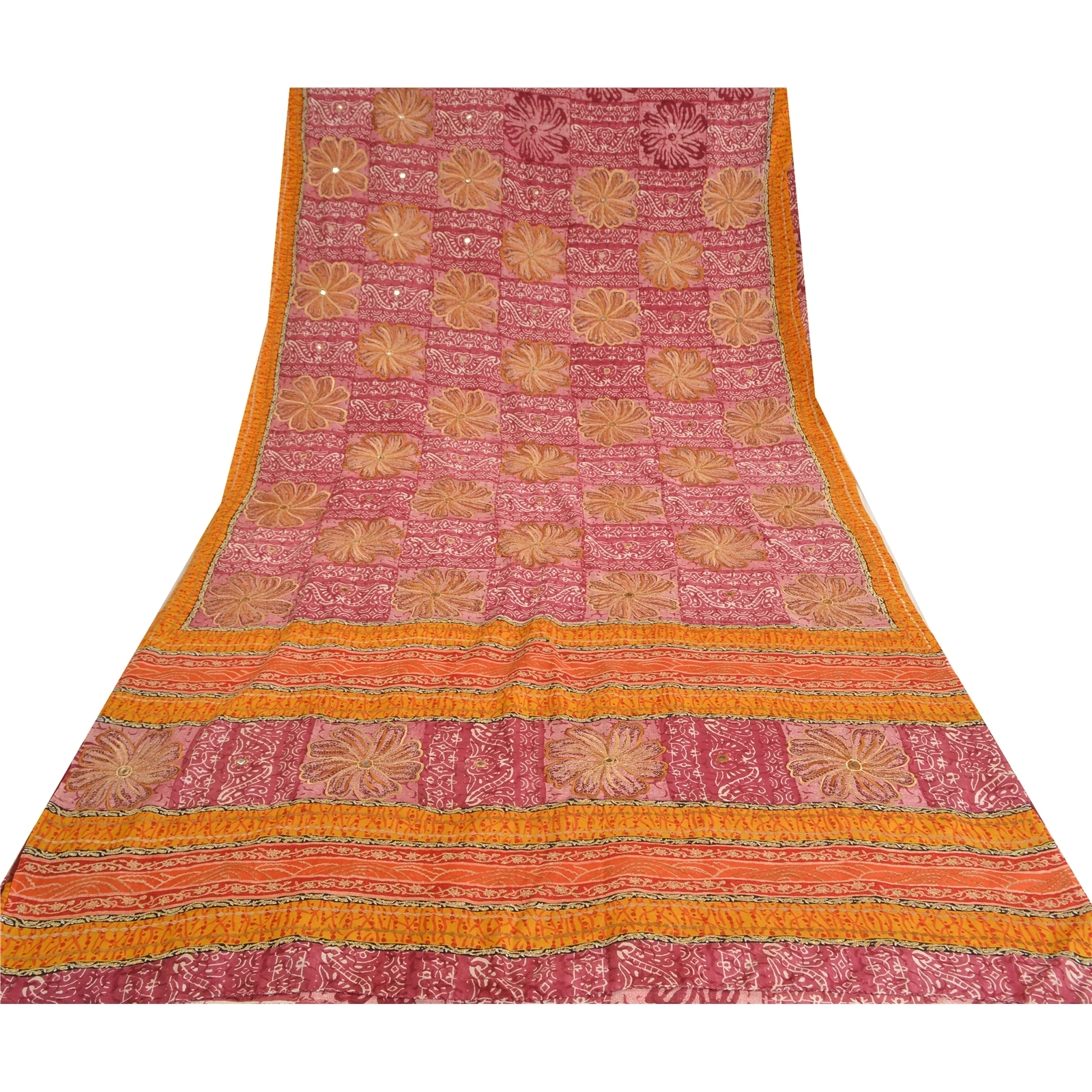 Sanskriti Vintage Sarees Dusty Pink Embroidery Pure Crepe Silk Print Sari Fabric, PRC-19606-Dusty Pink-Printed Floral Design-Pure Crepe Silk-10