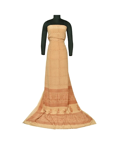 Sanskriti Vintage Ivory Indian Sarees Pure Crepe Silk Printed Sari Craft Fabric, PRC-19647-Ivory-Printed Floral-Pure Crepe Silk-11