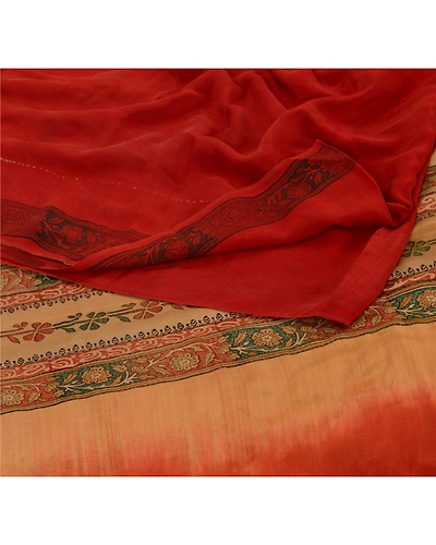 Sanskriti Vintage Brown Sarees Pure Crepe Silk Printed Fabric Dress Making Sari, PRC-1967-Brown-Printed Work With Floral &amp; Abstract Design-Pure Crepe Silk-1