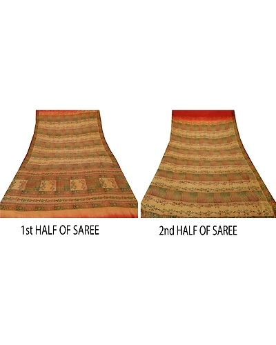 Sanskriti Vintage Brown Sarees Pure Crepe Silk Printed Fabric Dress Making Sari, PRC-1967-Brown-Printed Work With Floral &amp; Abstract Design-Pure Crepe Silk-3