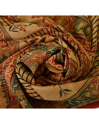 Sanskriti Vintage Brown Sarees Pure Crepe Silk Printed Fabric Dress Making Sari, PRC-1967-Brown-Printed Work With Floral &amp; Abstract Design-Pure Crepe Silk-5