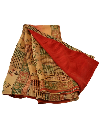 Sanskriti Vintage Brown Sarees Pure Crepe Silk Printed Fabric Dress Making Sari, PRC-1967-Brown-Printed Work With Floral &amp; Abstract Design-Pure Crepe Silk-6