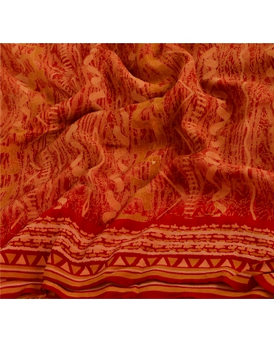 Sanskriti Vintage Dark Red Sarees 100% Pure Crepe Silk Printed Sari 5 Yd Fabric, PRC-2144-Dark Red-Printed Work With Floral &amp; Abstract Design-Pure Crepe Silk-4