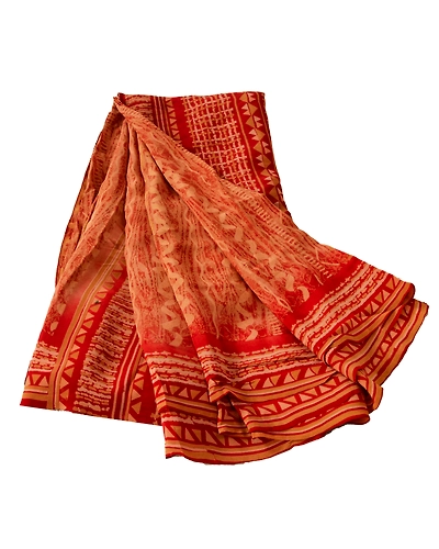 Sanskriti Vintage Dark Red Sarees 100% Pure Crepe Silk Printed Sari 5 Yd Fabric, PRC-2144-Dark Red-Printed Work With Floral &amp; Abstract Design-Pure Crepe Silk-6