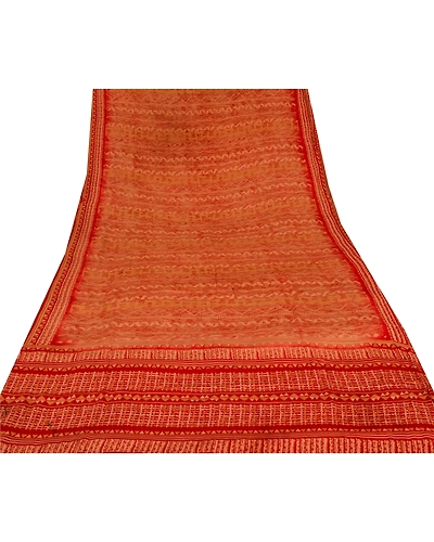 Sanskriti Vintage Dark Red Sarees 100% Pure Crepe Silk Printed Sari 5 Yd Fabric, PRC-2144-Dark Red-Printed Work With Floral &amp; Abstract Design-Pure Crepe Silk-7