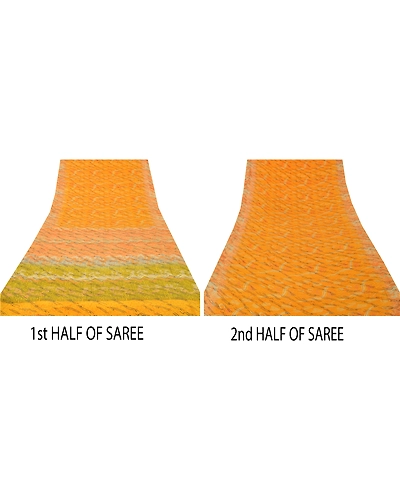 Sanskriti Vintage Yellow Sarees 100% Pure Crepe Silk Printed Sari 5 Yard Fabric, PRC-2575-Yellow-Printed Floral-Pure Crepe Silk-3