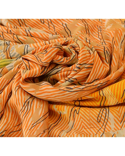 Sanskriti Vintage Yellow Sarees 100% Pure Crepe Silk Printed Sari 5 Yard Fabric, PRC-2575-Yellow-Printed Floral-Pure Crepe Silk-5
