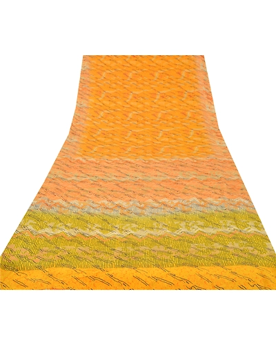 Sanskriti Vintage Yellow Sarees 100% Pure Crepe Silk Printed Sari 5 Yard Fabric, PRC-2575-Yellow-Printed Floral-Pure Crepe Silk-7