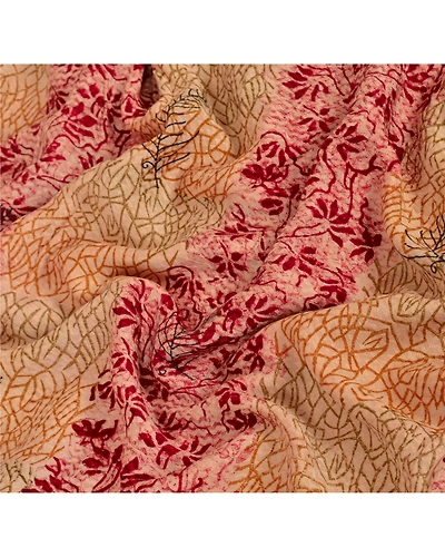 Sanskriti Vintage Printed 100% Pure Crepe Silk Sarees Cream Sari Craft Fabric, PRC-3548-Cream-Printed Floral-Pure Crepe Silk-5