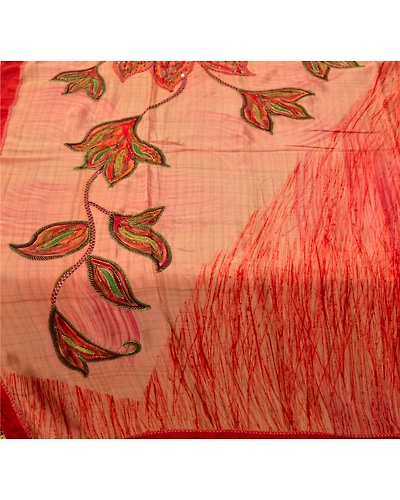 Sanskriti Vintage Printed Pure Crepe Silk Sarees Peach Dress Sari Craft Fabric, PRC-3747-Peach-Printed Floral-Pure Crepe Silk-1