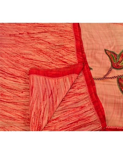 Sanskriti Vintage Printed Pure Crepe Silk Sarees Peach Dress Sari Craft Fabric, PRC-3747-Peach-Printed Floral-Pure Crepe Silk-2