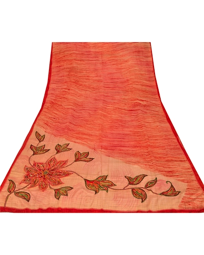 Sanskriti Vintage Printed Pure Crepe Silk Sarees Peach Dress Sari Craft Fabric, PRC-3747-Peach-Printed Floral-Pure Crepe Silk-8