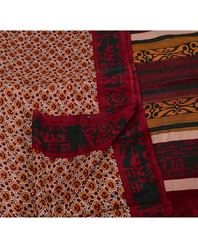 Sanskriti Vintage Indian Printed Pure Crepe Silk Sarees Craft Soft Sari Fabric, PRC-3828-Peach-Printed Floral &amp; Paisley Design-Pure Crepe Silk-2